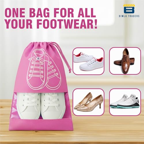 Image of Btag Shoe Bag for Travel & Storage | Water-Resistant Shoe Organizer for Men & Women | Portable, Foldable Shoe Cover for Luggage & Closet | Travel Accessories for Footwear Protection (Pink,Pack of 9)