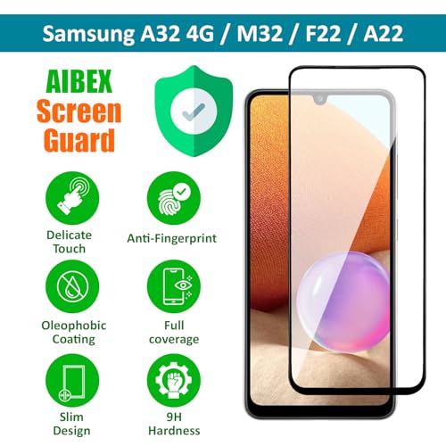 Image of AIBEX Tempered Glass for Samsung A32 4G / Samsung M32 4G / Samsung F22 / Samsung A22 4G / Samsung A33 5G|9H Hardness|Anti-Glare & Anti-Fingerprint|Water Resistant|Edge-to-Edge Full Screen Protector|Bubble-Free Installation