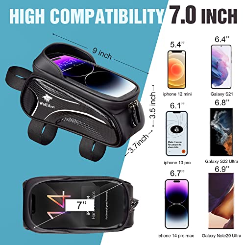 WOLFILIST Bike Bag - Waterproof Bike Frame Bag with Sun-Visor Rain Cover, Bike Phone Holder with TPU Sensitive Touch Screen, Handlebar Bag Bicycle Accessories, Large Capacity Suitable Phone Under 7" - Image 5