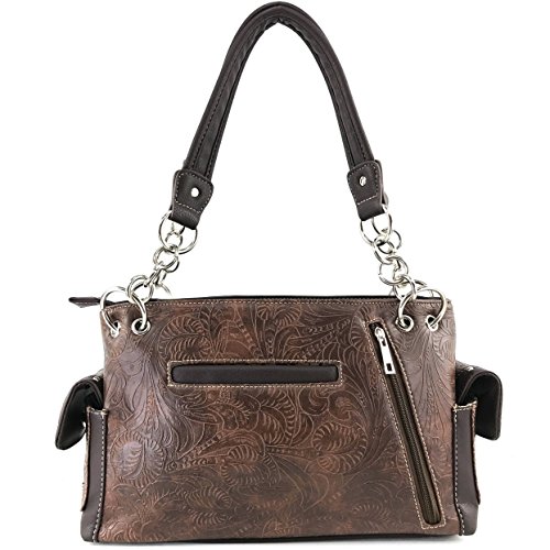 Justin West Western Floral Embroidery Studs Bling Rhinestone Buckle Shoulder Concealed Carry Handbag Purse (Brown Handbag)3