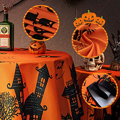 Mikiup Round Halloween Tablecloth - Waterproof, Wrinkle Resistant And Washable Holiday Table Cloth, Haunted House Decorative Table Cover For Party Kitchen Dining Room Indoor, 60 Inch, 160Gsm #TOP3