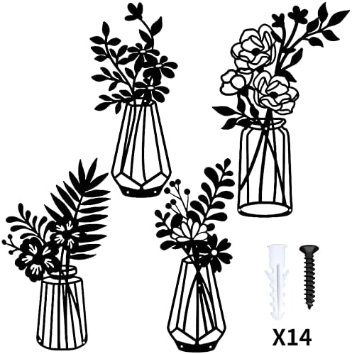 Bwytbwy Metal Flowers 4 Pieces, Wrought Iron, Black Metal Wall Decor for Living Room Bathroom, Metal Wall Art for Kitchen