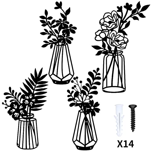 Bwytbwy Metal Flowers 4 Pieces, Wrought Iron, Black Metal Wall Decor For Living Room Bathroom, Metal Wall Art For Kitchen #TOP8
