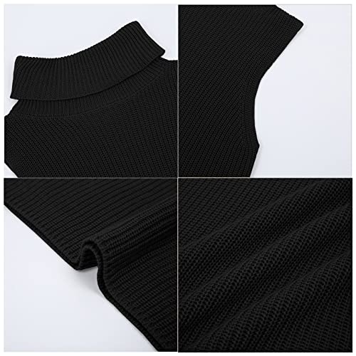 Image of Womens Sleeveless Sweater Vest Turtleneck Ribbed Knit Tank Tops Basic Slim Fit Top