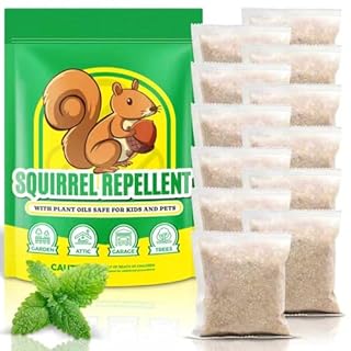 Squirrel Repellent Outdoor 12 Pouches, Chipmunk Repellent Outdoor for Bird Feeders, Natural Squirrel Deterrent Keep Squirrels Out of Garden Yard, Squirrel Repellent for Attic Cars Engines Roof