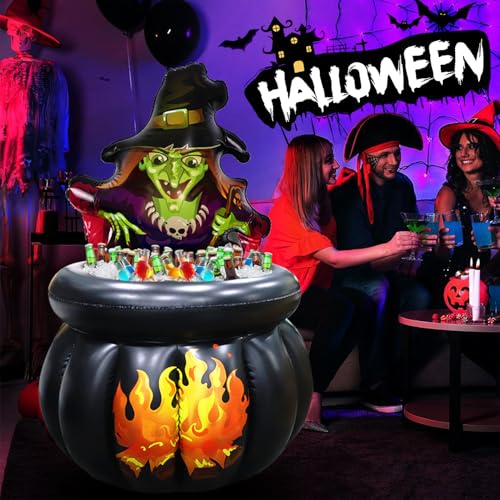 Halloween Inflatables Cooler, 48inch Witch Cauldron Party Decorations, 240+ Can Large Capacity Ice Bucket for Drink Beverage Holder, Scary Halloween Outdoor/Indoor Decor