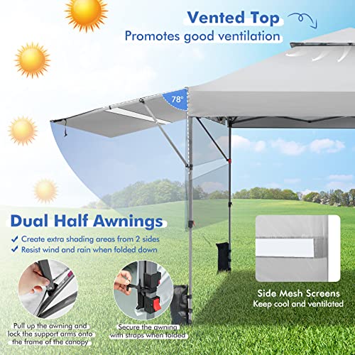 Tangkula 10X17.6 Ft Pop Up Canopy With Adjustable Dual Awnings, 2 Tier Outdoor Canopy Tent With 8 Stakes, 4 Ropes, 4 Sand Bags, Wheeled Bag, Easy Setup Instant Tent For Patio, Market, Picnic #TOP2