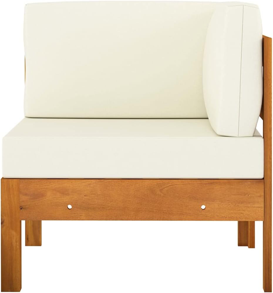 2 Piece Patio Lounge Set with Cream White Cushions and Table Solid Acacia Wood for Outdoor Use -AA