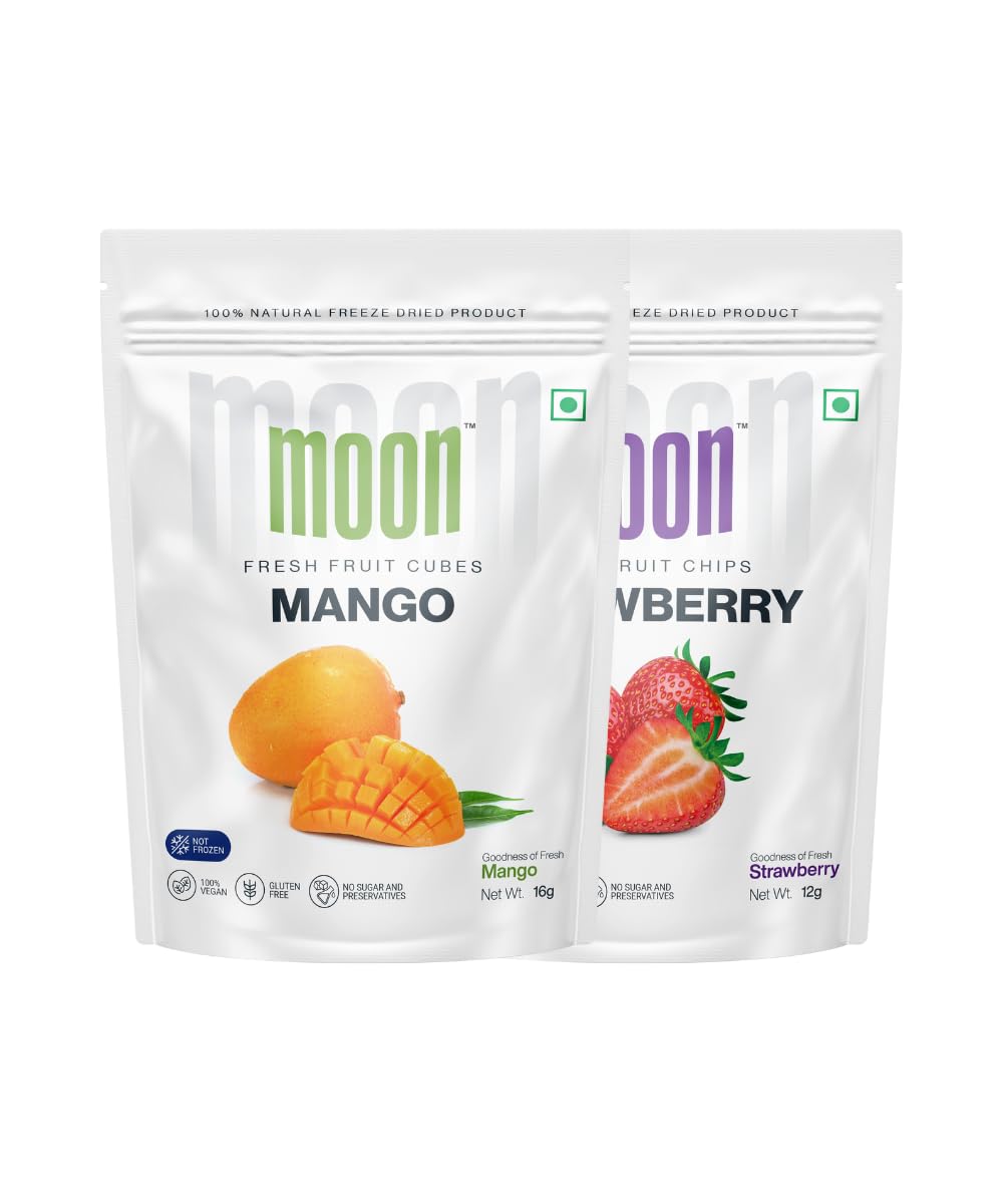 Moon Freeze Dried Mango Cube and Strawberry combo | No Preservatives, No Added Sugar, Healthy Dried Fruit | 100% Natural, Vegan, Gluten Free Snack for Kids and Adults | (B0D9HCJDF1) Amazon Price History, Amazon Price Tracker