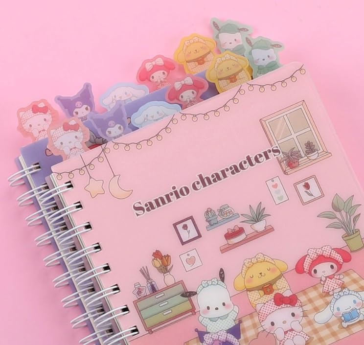 Miniatura 9 de Cute Kitty Melody - Cuaderno de espiral a rayas, 6 x 6.5 pulgadas, 6 pestañas de índice divisores, alrededor de 90 hojas (morado)