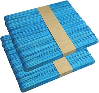 JIHUOO 200 palitos de madera de colores para manualidades de 11,4 cm, palitos de madera para helado, pequeños palos de construcción de madera para proyectos de arte de Navidad, color azul