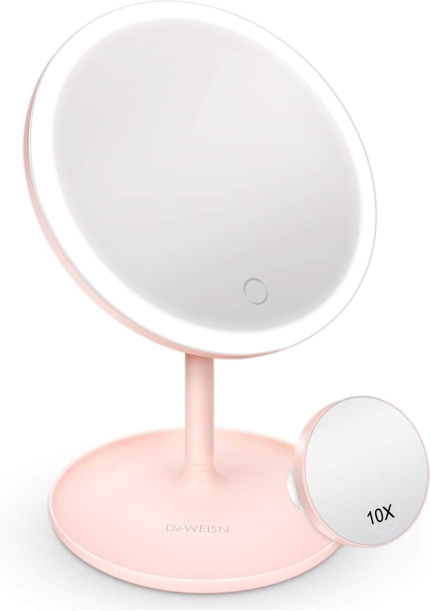 USB Rechargeable Led Lighted Makeup Mirror with 30 High Brightness Dimmable LEDs, Touch Sensor Switch and Base Storage Vanity Makeup Mirror, High Definition Traval Mirror