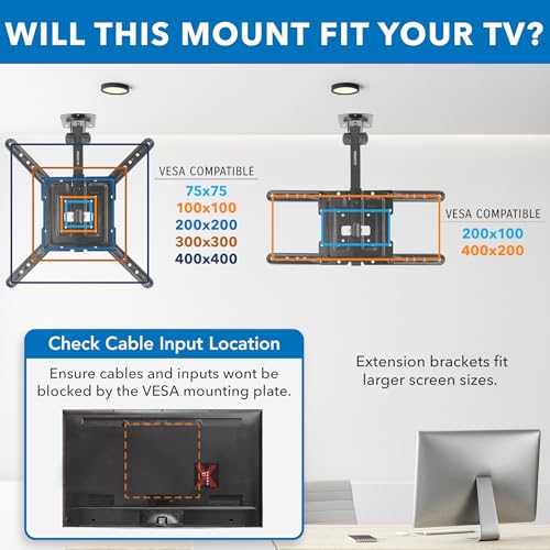 Mount-It! Fold-Up Ceiling TV Mount for 23–55 Inch TVs, Space-Saving Flip Down Bracket for Flat & Slanted Ceilings, Retractable Adjustable Tilt & Swivel Mount, VESA up to 400x400, 44 lbs Capacity by Mount-It! - Used condition - Image 2
