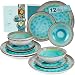 Produktbild SÄNGER | Geschirrset Capri 12 tlg, Teller Set 4 Personen, Steingut Geschirr inkl. Speiseteller Dessertteller & Tiefe Teller, Tafelservice Handmade Türkis Blau mit Grauem Rand | PREMIUM COLLECTION