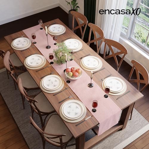 Image of Encasa XO Cotton Table Runner for 4 Seater | Size 13x59 in | Ticking Red - Machine Washable & Durable