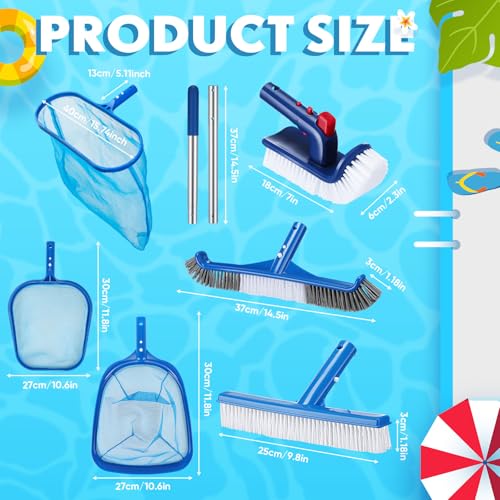 FillTouch 7 Pcs Swimming Pool Cleaning Kit Pool Skimmer Net Pool Brush with 5 ft Aluminum Pool Adjustable Pole for Cleaning Pool Walls, Ideal Pool Cleaning Kit for Above Ground Pool