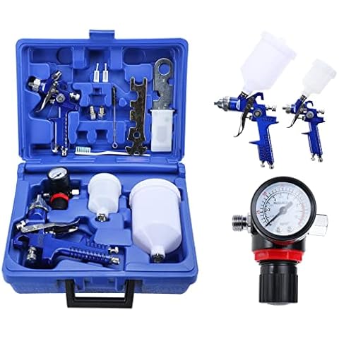 YaeTek HVLP 2-Spray Guns Kit Paint Base Primer, Air Spray Gun Set 0.8mm & 1.4mm Nozzle with Gauge, Auto G Feed Painting 2-Sprayer Paint Gun Cover