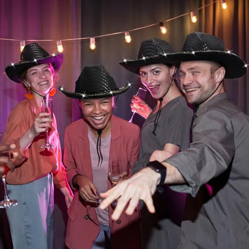 Image of Tisancy LED Lights Cowboy Cowgirl Hat Flashing LED Lights Cowgirl Hat for Wedding Western Bachelorette Party