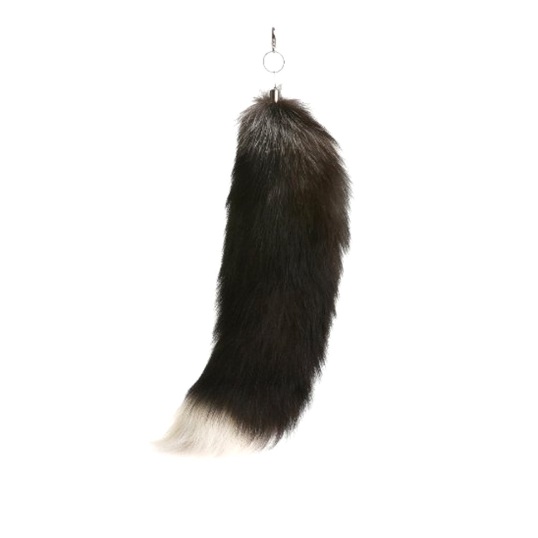 URSFUR Real Fur Keychain Silver Fox Tail Cosplay Toy Bag Charm Pendant Key Chain (16 Inches, Natural Color)