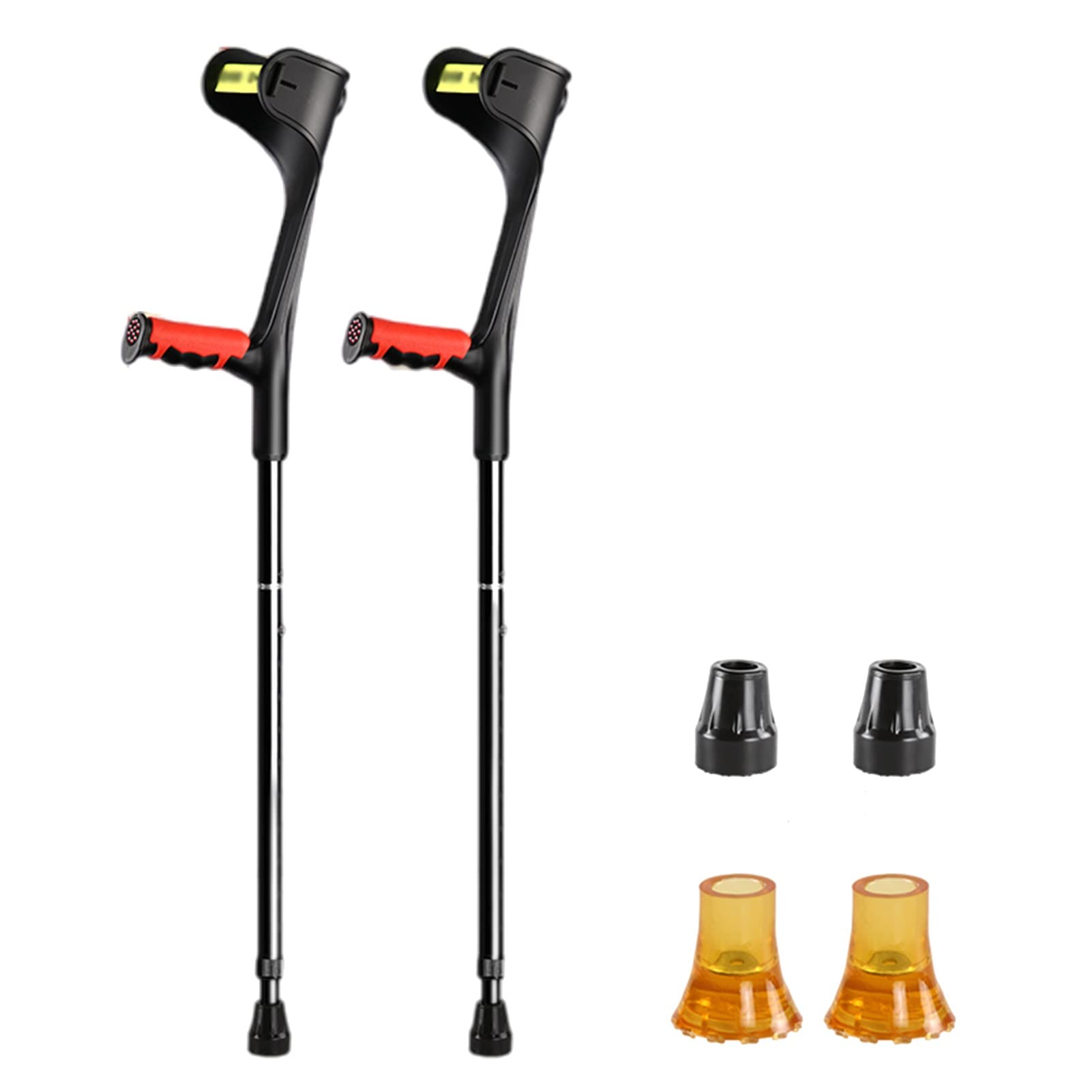 Muletas Ortopédicas Plegables de Aluminio(x2 uds,Puño Abierto),Muletas de Codopara Adultos--Agarre Cómodo,Muletas de Codo Telescópica Ajustable con Agarres Ergonómicos y Reflector ( Color : Black )