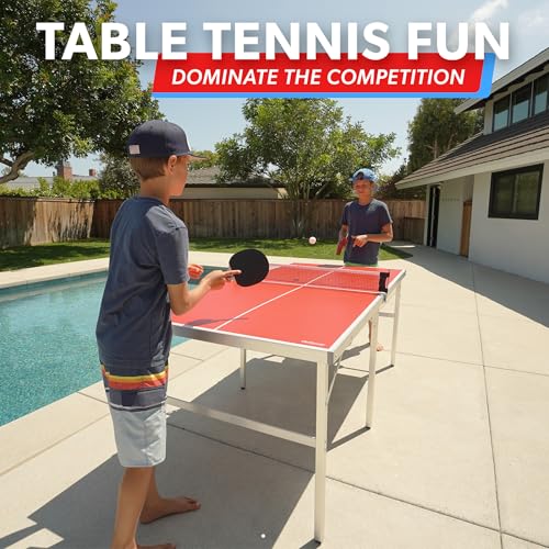 Image of GoSports Mid-Size Table Tennis Game Set - Red or Blue - Indoor /Outdoor Portable Table Tennis Game with Net, 2 Table Tennis Paddles and 4 Balls