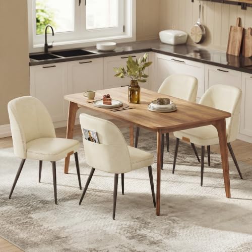 Image of VASAGLE EKHO Collection - Dining Chairs Set of 4, Upholstered Kitchen Chairs, Comfortable Seat, Synthetic Leather with Stitching, Mid-Century Modern, Easy Assembly, with Storage Pocket, Cream White