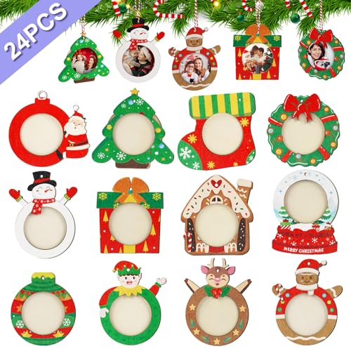 OurWarm 24Pcs Christmas Picture Frame Ornament Bulk DIY Hanging W...