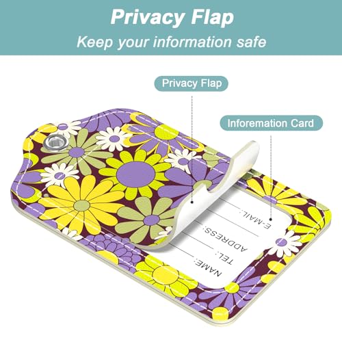 Rimilak 3 peças de etiquetas de bagagem de couro PU para mala, etiqueta de bagagem de viagem com aba