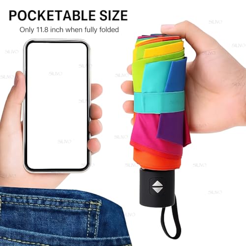 Image of Rainbow Umbrella 3 Fold | Auto Open & Close | Wind & Rain Resistant Travel Umbrella for Men, Women, Kids, Boys & Girls - Compact & Colorful