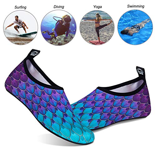 Water Shoes for Womens Mens Barefoot Quick-Dry Aqua Socks for Beach Swim Surf Yoga Exercise (Fishscale-Bluegreen, 36/37)