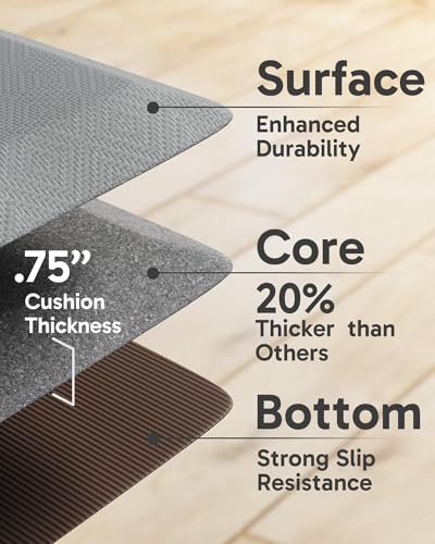 Image of Ophanie Kitchen Mats for Floor, 3 /4 Inch Thick, 20x48 Anti Fatigue Cushioned Mat with 99+ Pairs of Anti-Slip Bottom Ridges,Kitchen Rugs,Waterproof,Comfort Ergonomic Standing Mat for Office,Home,Sink