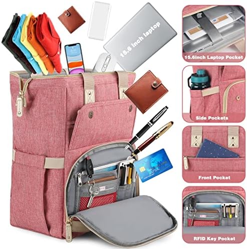 Laptop Backpack for Women,Wide Open Large 15.6 Inch Computer Bag Travel Backpack Airline Approved,RFID Anti Theft USB Charging Port Teacher Nurse Backpack,Water Resistant College School Bookbag Pink 3 Laptop Backpack for Women,Wide Open Large 15.6 Inch Computer Bag Travel Backpack Airline Approved,RFID Anti Theft USB Charging Port Teacher Nurse Backpack,Water Resistant College School Bookbag Pink