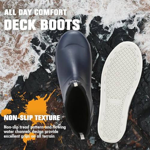 Image of Men's Deck Boots, Deck Shoes Waterproof Rain Boots, Saltwater Fishing Ankle Boots, Non-Slip Rubber Garden Muck Boots for Gardening Boating Camping Sailing Fishing