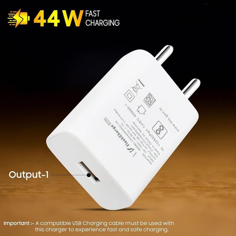 Image of 44W Fast Charger for OnePlus Ace 5 Racing Original QC Adapter Type C 3.0A High Speed Fast Turbo SuperVooc QC 3.0 Smart SinglePort with 1m Type-C Red Charging & Sync Cable (White, Dash, VT.A)