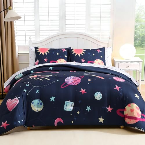 Image of Queen Comforter Sets Planet Space 7 Pieces Bed in a Bag for Girls Boys Teen