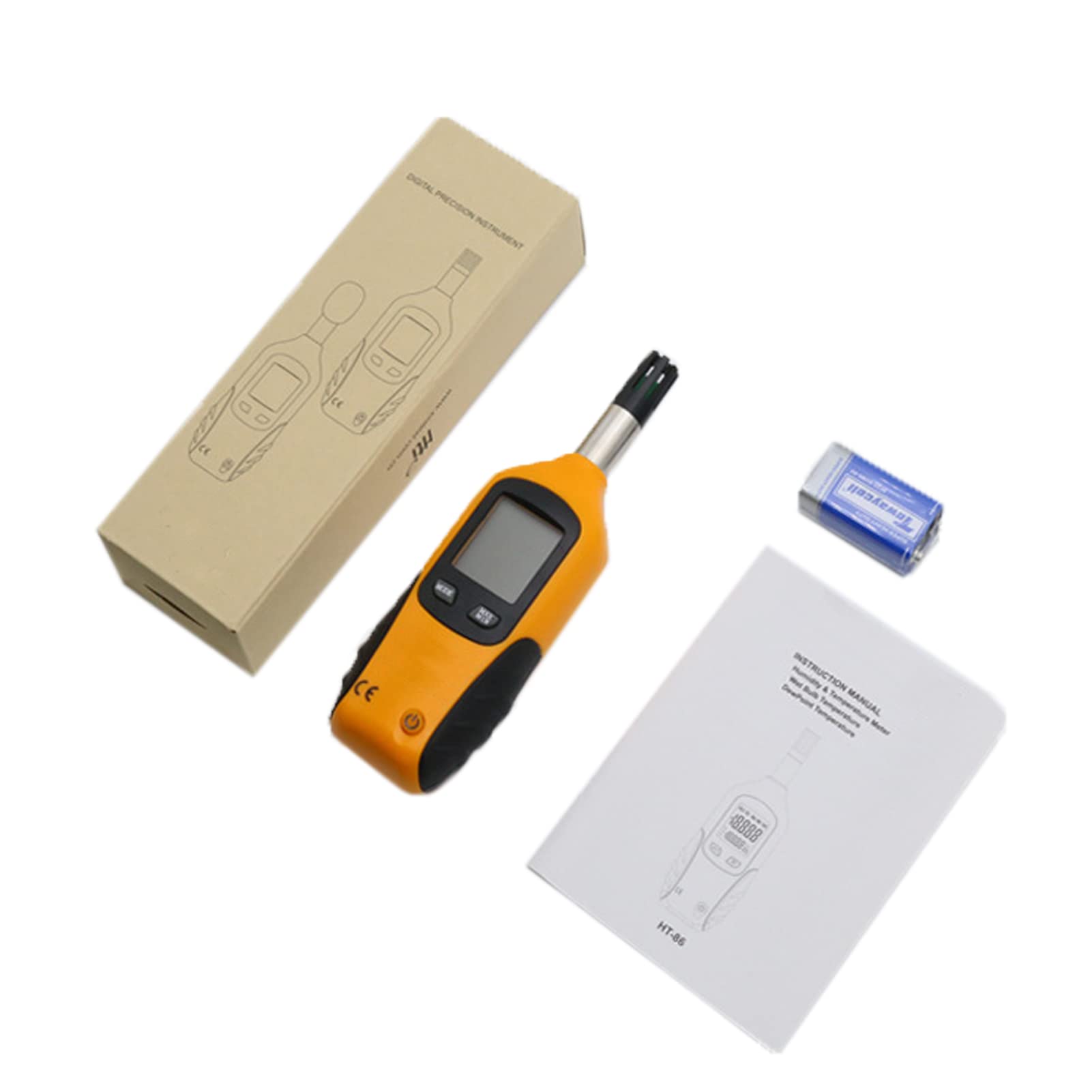 ThreeH Mesureur de Température et d'humidité avec rétro-éclairage Thermomètre Hygromètre avec Point de Rosée Bulbe Humide pour Intérieur Extérieur Maintien des Données MIN/MAX