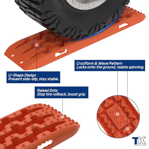 Heavy-Duty 41" Off-Road Traction Boards with Jack Base & Storage Bag - Recovery Boards Perfect for Sand, Mud, and Snow, 2pcs Orange