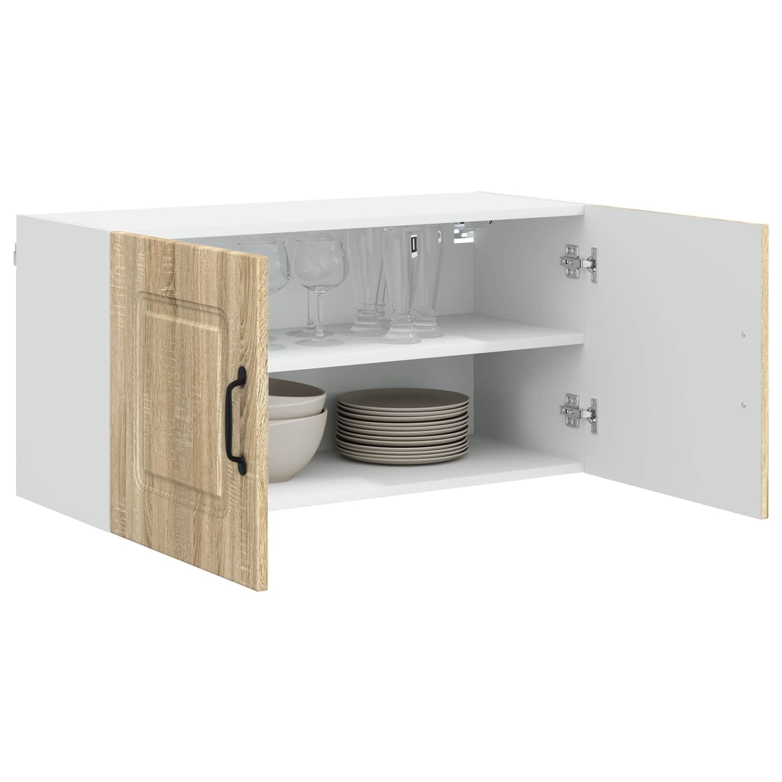 Przód do zmywarki Kalmar dąb Sonoma materiał drewnopochodny 80 x 31 x 40 cm z 2 drzwiami i półkami, uniwersalna szafka kuchenna do przechowywania i organizacji w kuchni, jadalni, spiżarni