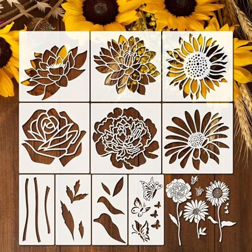 Plantillas De Flores Para Pintar, Plantillas Reutilizables XL Para Pintura, Arte Reutilizable En Capas Para Decorar Vallas, Paredes Y Proyectos Con Madera