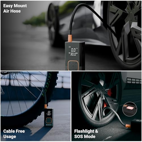 Image of Zebronics Cordless Tyre Inflator, 150 PSI, 4000mAh, Super Fast Inflation, Power Bank, Type-C, Digital Display, Flashlight, SOS Mode, Multiple Nozzles, for Car, Bike, Bicycle, Sports Balls (17TI4)