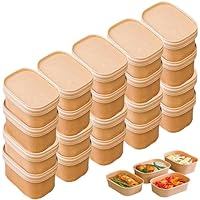 20 Stück Kraftpapier Schale, Take Away Kraftpapier Box, Essen Verpackung Einweg, Mehrweg Schüsseln, Pappschüsseln, Wasserdicht, Ölbeständig, Zum Mitnehmen, Arbeitsessen, Reisen (Mit Deckel, 650ml)