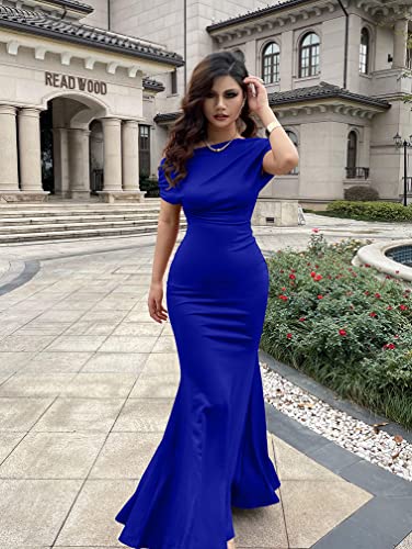 Image of YMDUCH Women's Sleeveless Off Shoulder Long Formal Party Dress | Backless,Stretch,Fitted,Mermaid,One Shoulder,Bodycon,Elegant,Slim,Formal,Solid,Evening,Wedding Guest,Bridesmaid,Maxi