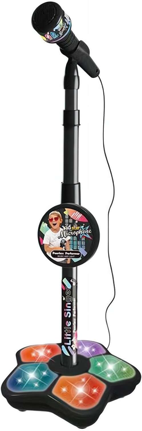 Kids Karaoke Machine with Microphone Stand Playset, Microphone with Stand with Built-in Jack and Speaker for MP3 Player, Singing Toys for Girls and Boys with Music and Light