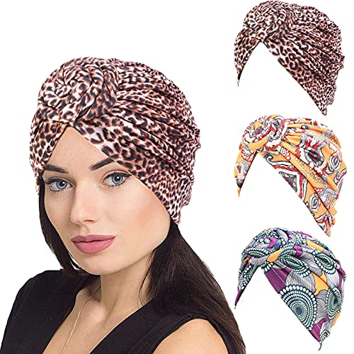 XYIYI 3 Piezas Turbantes Africanos para Mujer Nudo Preatado Gorro de Beanie Envoltura de Cabeza Gorra (Multicolor2) Cover