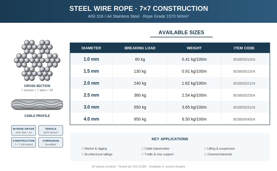 Cable de acero inoxidable 7x7 A4 resistente de 3mm y 10 metros 5