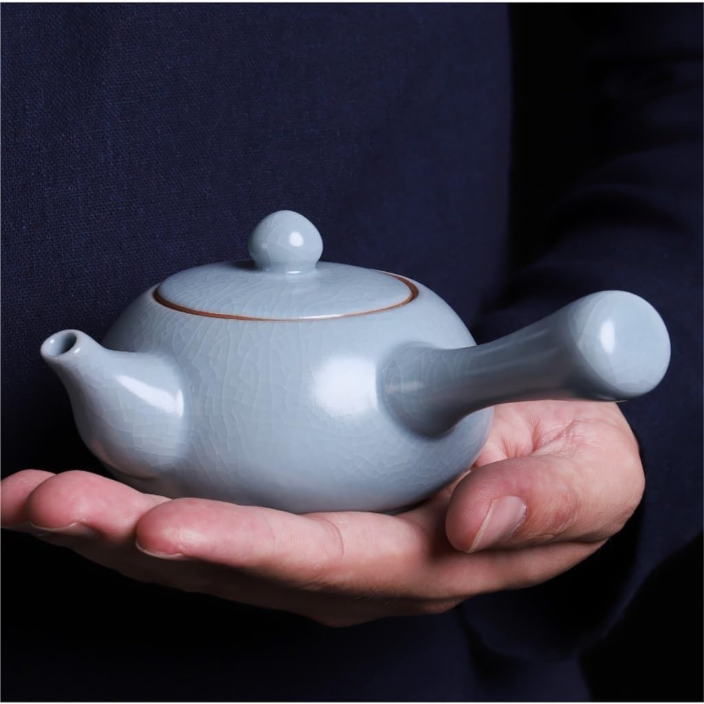 Teapot Ceramic Teapot Ru Kiln Wire Wrapped Side Handle Single Pot Teapot Side Handle Teapot Tea Sets (Blue A)