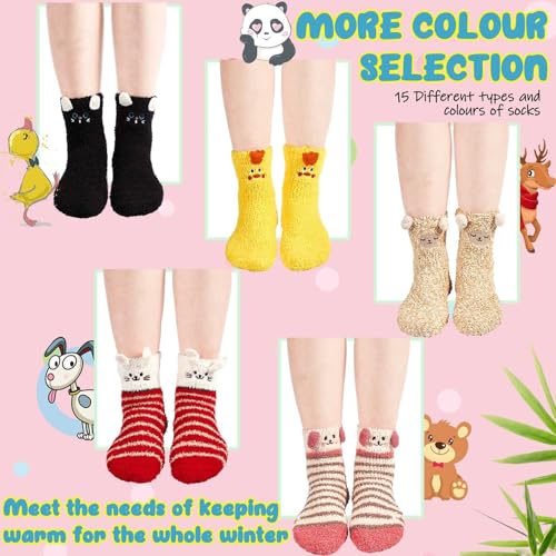 Hercicy 15 Pairs Women Fuzzy Socks Soft Striped Animal Fluffy Sleeping Winter Warm Cute Coral Fleece Cozy Slipper Socks3