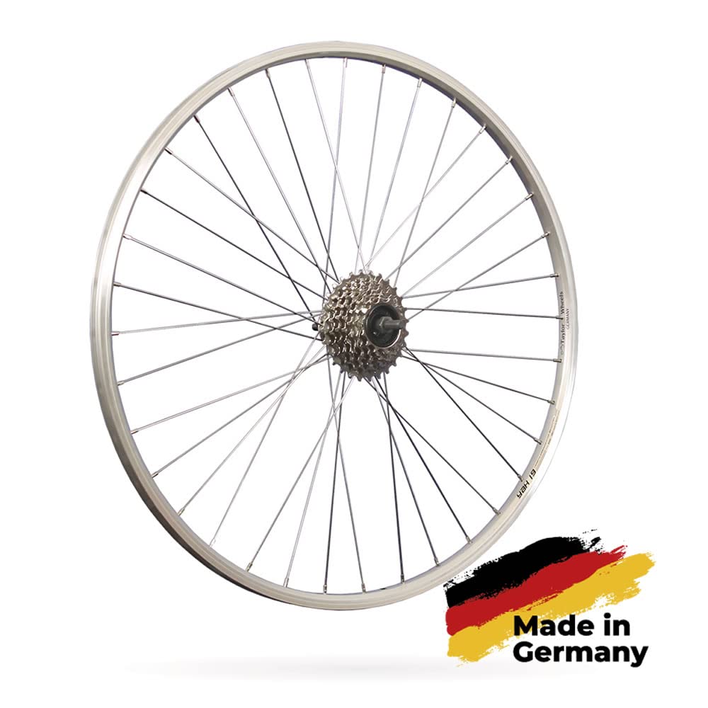 28 Zoll Hinterrad Yak19 Hohlkammerfelge mit 7 Fach Schraubkranz - Silber V-Brake