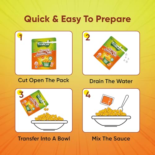 Image of Freshcon Cooked Sweetcorn - Zesty Sweet Chili Flavor | Ready to Eat | 8 Packs | Spicy & Sweet Flavored Corn | Healthy Snack | Retort Technology