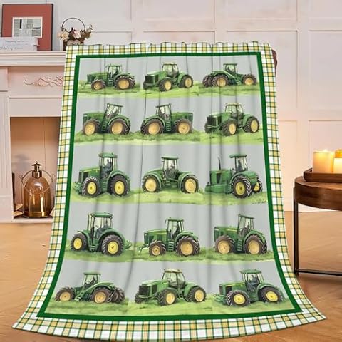Truck Blanket Soft Cozy Green Truck Plush Throw Blanket Warm Equipment Tractor Flannel Fleece Bedding Stuff Decor Blanket Gifts for Lover Teens Kids Girls Boys Women Adults Bed Travel 50"x60" Cover